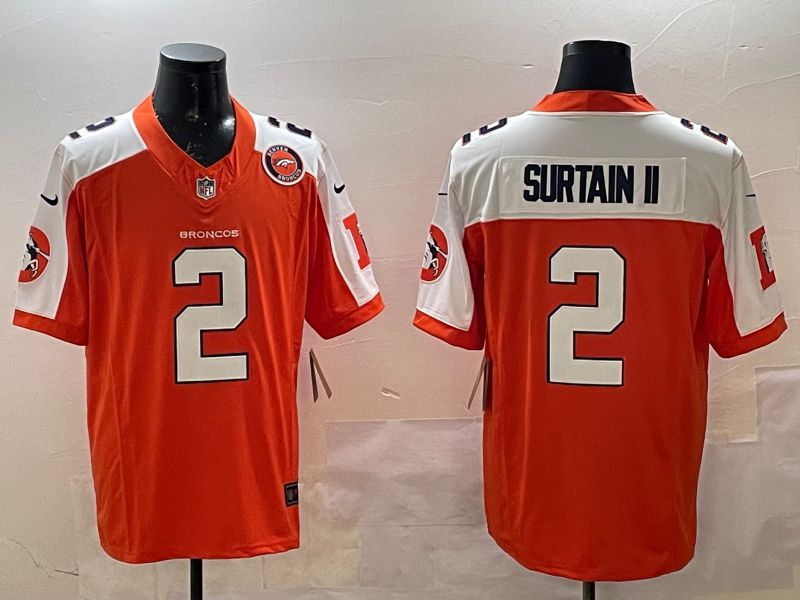 Men Denver Broncos #2 Surtain ii Orange Thanksgiving three generations 2025 Nike Limited NFL Jersey style 2